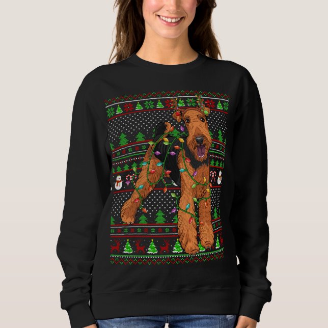 Camiseta Estilo de Sweater Feio Xmas Funny Airedale Terrier (Frente)