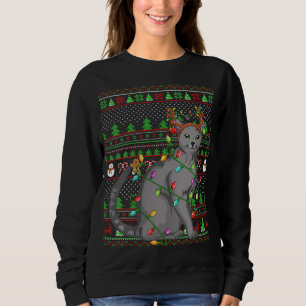 Camiseta Estilo de Sweater Feio Xmas Iluminando Gato Azul R