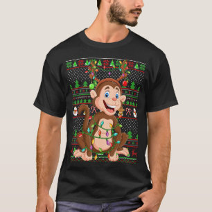 Camiseta Estilo de Sweater Feio Xmas Iluminando Macaco Nata