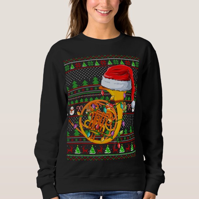 Camiseta Estilo de Sweater Feio Xmas Iluminando o Chifre Fr (Frente)