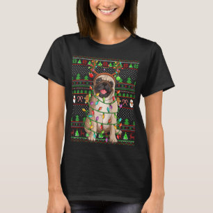 Camiseta Estilo de Sweater Feio Xmas Luzes Pug Dog Natal