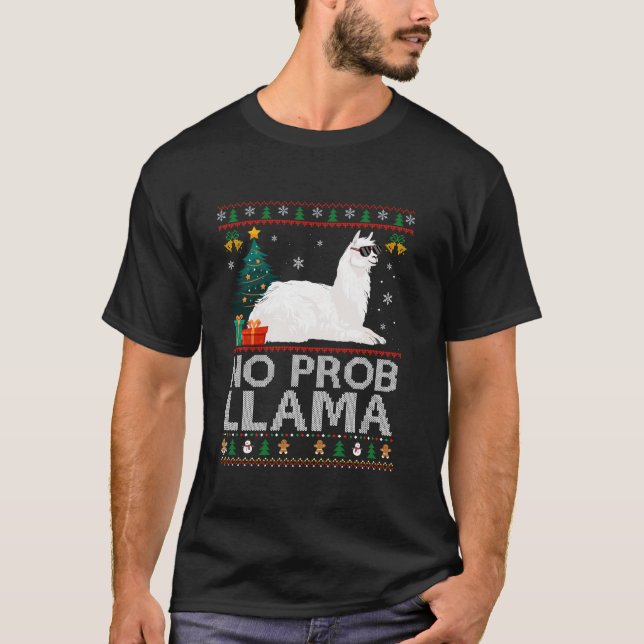 Camiseta Estilo de Sweater Feio Xmas Sem Problema Natal Lla (Frente)