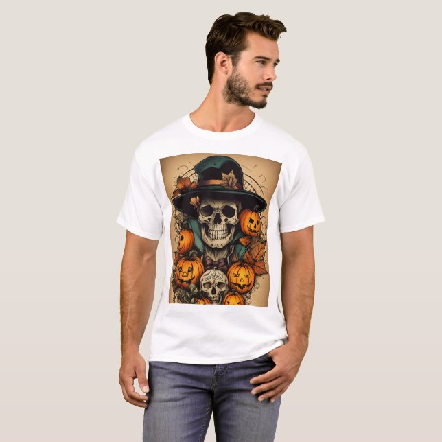 Camiseta Estilo de Tatuagem Arte de Halloween: Designs Spoo (Frente Completa)