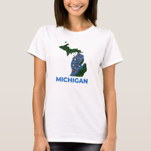 Camiseta Estilo de Tatuagem Contorno de Michigan