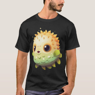 Camiseta Estilo de Tatuagem de Cavalo-Marinho Fofo em Azul