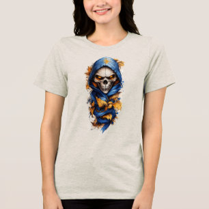 Camiseta Estilo de Tatuagem de Caveira e Folhas de Outono
