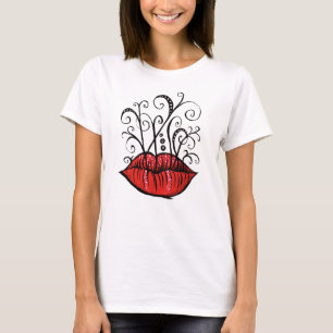 Camiseta Estilo de Tatuagem de Desenho de Tinta de Lábios E