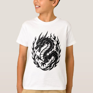 Camiseta Estilo de Tatuagem de Dragão de Fogo Enrolado