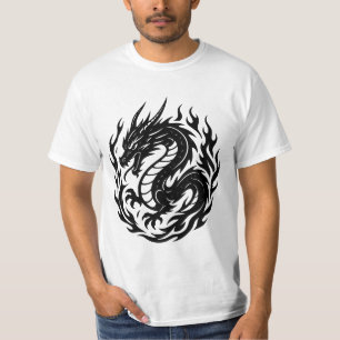 Camiseta Estilo de Tatuagem de Dragão de Fogo Enrolado