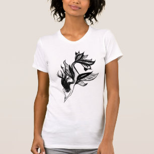 Camiseta Estilo de Tatuagem de Sereia Desenho de Tinta Somb
