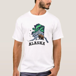 Camiseta Estilo de Tatuagem do Alasca - Luzes de Norte, Gri