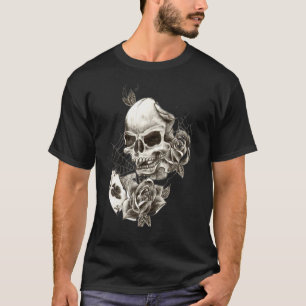 Camiseta Estilo de Tatuagem do Crânio do Mens Gráfico