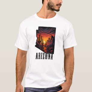Camiseta Estilo de Tatuagem do Estado da arizona Deserto Su