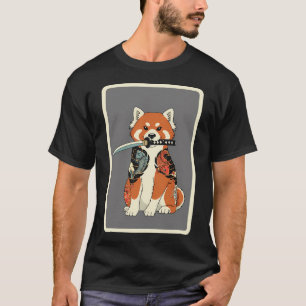 Camiseta Estilo de Tatuagem do Panda Vermelho Samurai
