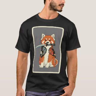 Camiseta Estilo de Tatuagem do Panda Vermelho Samurai