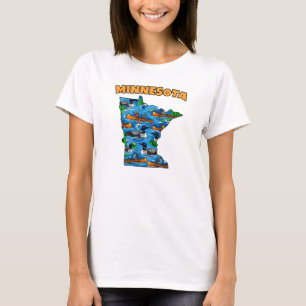 Camiseta Estilo de Tatuagem em Contorno de Minnesota