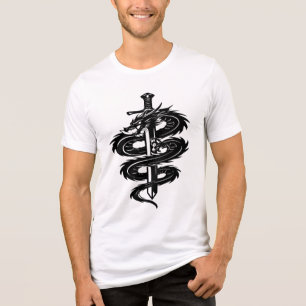 Camiseta Estilo de Tatuagem Espada Envolta por Dragão