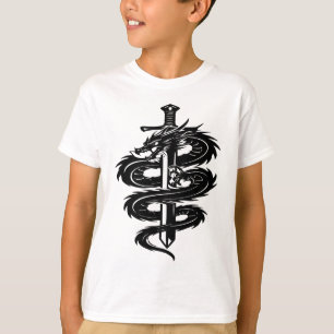 Camiseta Estilo de Tatuagem Espada Envolta por Dragão