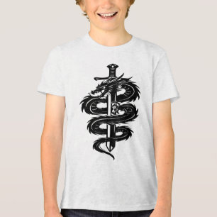 Camiseta Estilo de Tatuagem Espada Envolta por Dragão