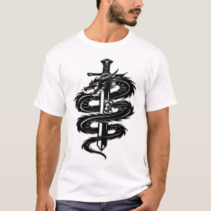 Camiseta Estilo de Tatuagem Espada Envolta por Dragão