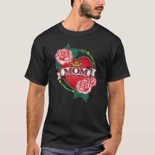 Camiseta Estilo de Tatuagem Ornamental Coração Mãe