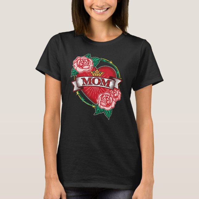 Camiseta Estilo de Tatuagem Ornamental Coração Mãe (Frente)