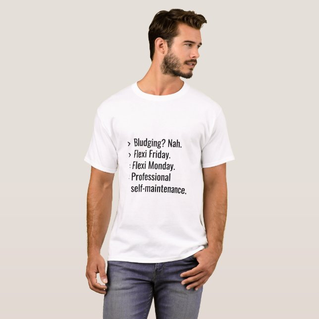 Camiseta Estilo de Terminal Flexi Friday e Monday Humor (Frente Completa)