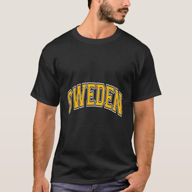 Camiseta Estilo de Variação da suecia Azul com Texto Amarel (Frente)