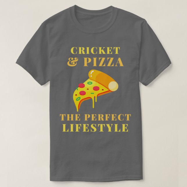 Camiseta estilo de vida do críquete e da pizza (Frente do Design)