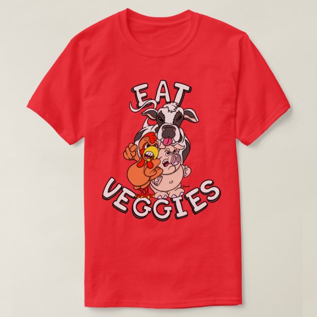 Camiseta Estilo de vida vegetariano EAT VEGGIES (Frente do Design)