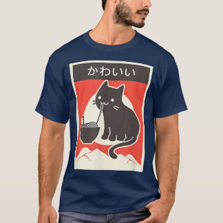 Camiseta estilo de vintage japonês Ramen Cat Kawaii