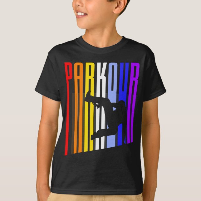 Camiseta Estilo de Vintage - Silhueta Retroativa do Parkour (Frente)