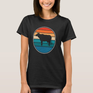 Camiseta Estilo de Vintagem da Vaca Preta Retroativa Bovino