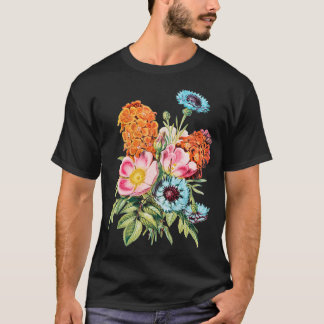 Camiseta Estilo de Vintagem Flor Buquê Frasco Azul