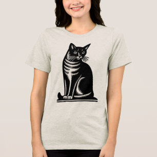 Camiseta Estilo de Xilogravura de Felino Nobre