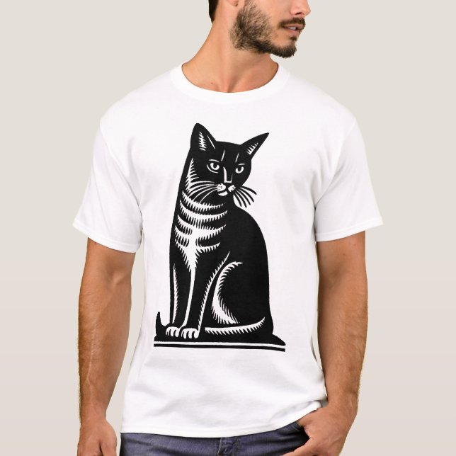 Camiseta Estilo de Xilogravura de Felino Nobre (Frente)