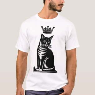 Camiseta Estilo de Xilogravura Felina Nobre