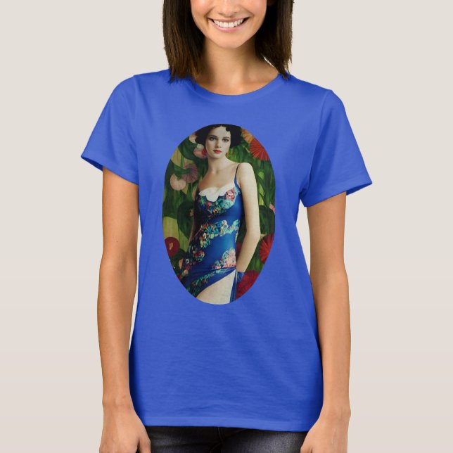 Camiseta Estilo Deco Elegante Mulher com Flores Grandes (Frente)