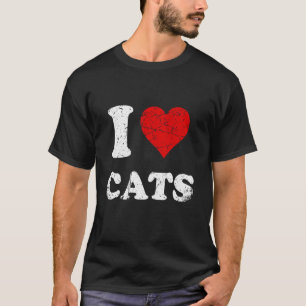 Camiseta Estilo Desgastado Grunge Angustiado Eu Amo Gatos