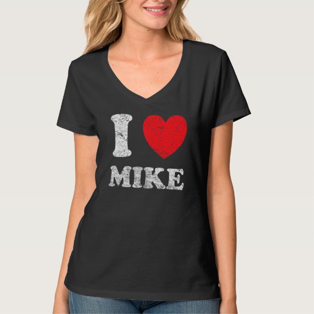Camiseta Estilo Desgastado Grunge Angustiado Eu Amo Mike (Frente)
