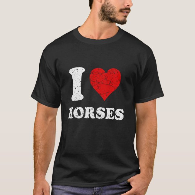 Camiseta Estilo Desgastado Grunge Eu Amo Cavalos (Frente)