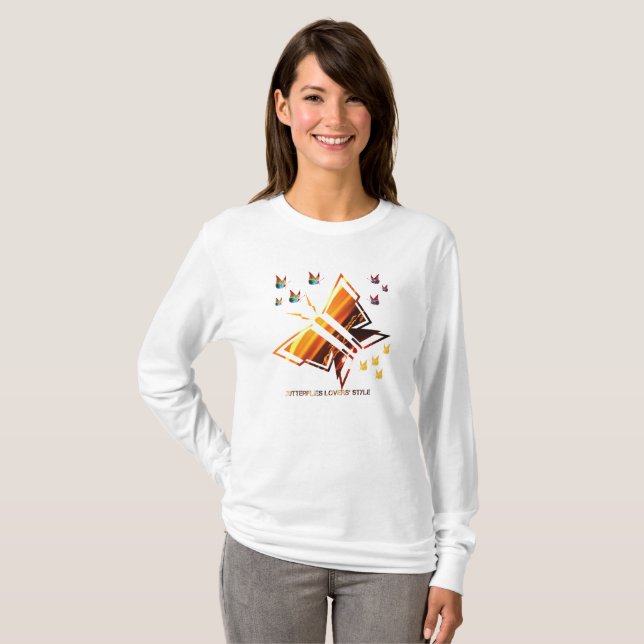 Camiseta Estilo do amante da borboleta (Frente Completa)