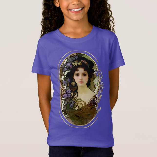 Camiseta Estilo Elegante Mucha Retrato de uma Bela Mulher (Frente)