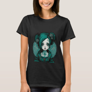 Camiseta Estilo Gótico Escuro Chibi Rosa Tone Turquoise