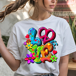 Camiseta Estilo Hippie Colorido Gráfico de AMOR
