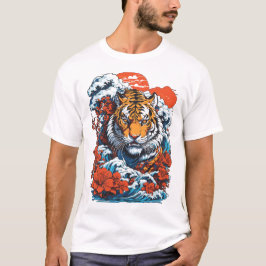 Camiseta Estilo Japonês do Oceano 1 - Tigre Branco