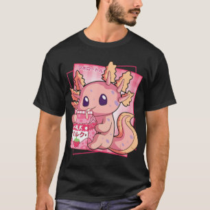 Camiseta Estilo Japonês Kawaii Axolotl Strawberry milk Anim