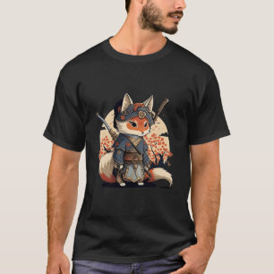Camiseta Estilo Japonês Kawaii de Samurai Raposa Anime