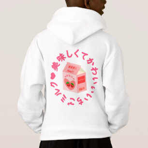 Camiseta Estilo japonês Kawaii Strawberry Milk Hoodie