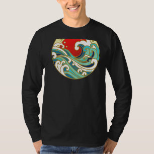Camiseta Estilo Japonês Skatewear Beach Onda Sunset Para